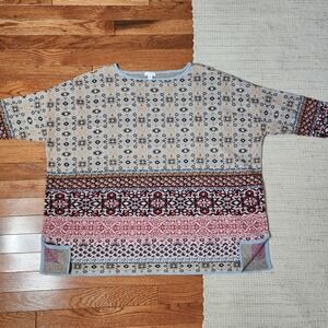 J JILL LINEN BLEND SWEATER XL MULTICOLOR SPLIT HEM CREW NECK DOLMAN SLEEVE